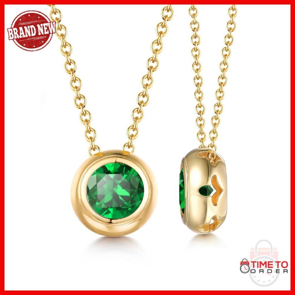 2CT Lab Emerald Pendant Necklace 925 Sterling Silver Adjustable Chain